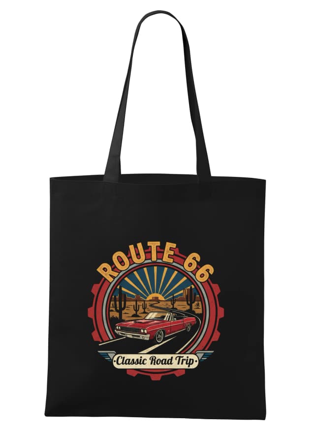 Nákupní taška Route 66 Klasický Road Trip Retro Jízda Pouští A Západem Slunce