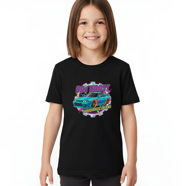Dětské tričko 90s Boost Neonové Retro Turbo Tuningové Sny Drift A Šílený Žár