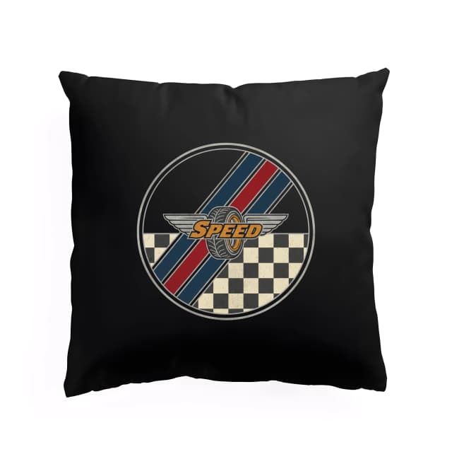 Polštář Retro Závodní Štít Speed S Pruhy A Šachovnicí Pro Fanoušky Rychlosti