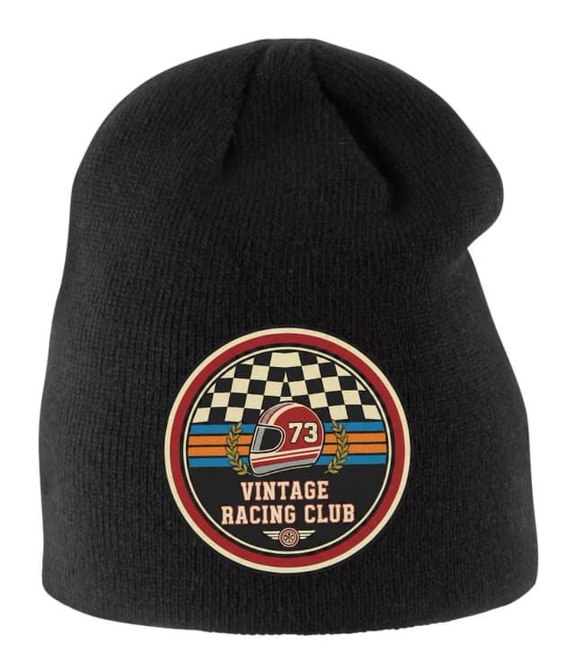 Dětská zimní čepice Vintage Racing Club Retro Helma 73 Se Šachovnicovými Pruhy A Věncem