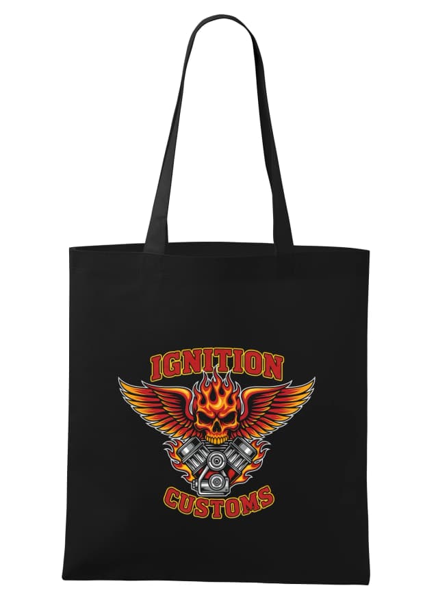Nákupní taška Ignition Customs Ohnivá Lebka S Křídly A Hot Rod Motorem