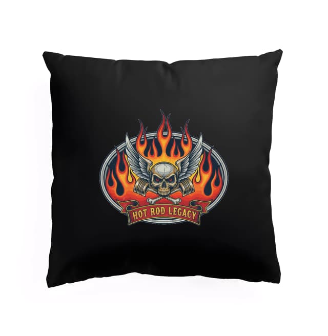 Polštář Dědictví Hot Rod Legacy Lebka Plameny A Křídla Motorů