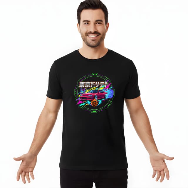 Pánské tričko Noční Neonový Tokyo Drift Městské Driftování A Rychlé Ulice