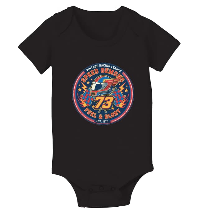 Dětské body Retro Závodní Vášeň Speed Demons Nascar 1973 Přilba Vlajky A Plameny