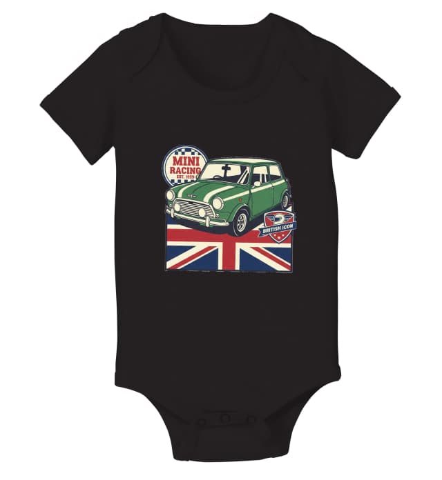 Dětské body Legendární Mini Cooper British Icon V Zelené Závodní Eleganci