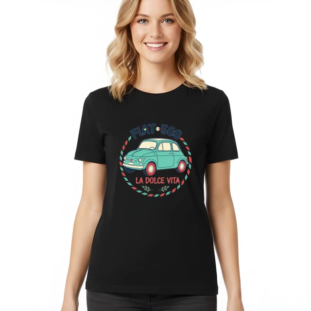 Dámské tričko Fiat 500 La Dolce Vita Roztomilý Italský Retro Styl