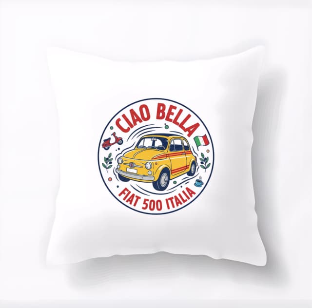 Polštář Ciao Bella Retro Fiat 500 Z Itálie Káva Vespa A Slunce