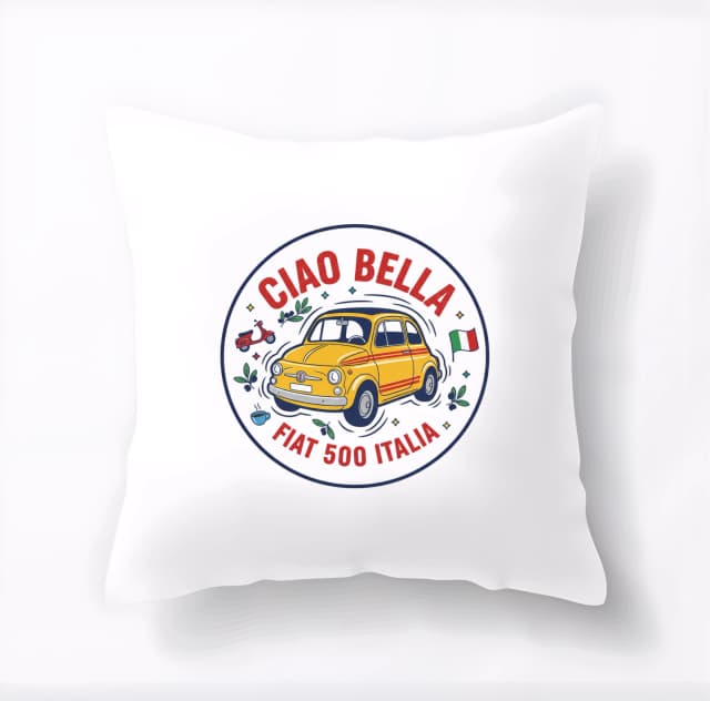 Polštář Ciao Bella Kouzlo Fiat 500 Italský Retro Šarm Espresso A Vespa