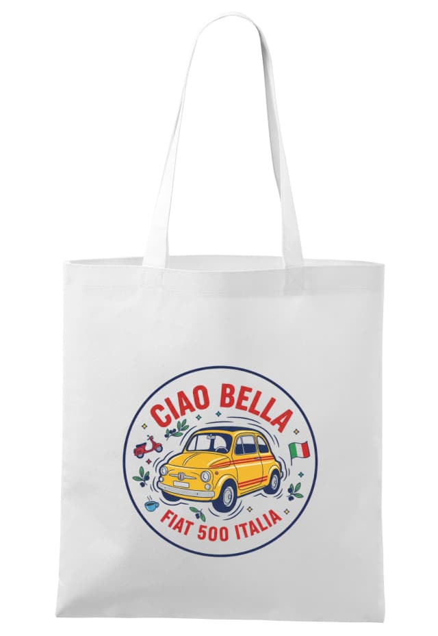 Nákupní taška Ciao Bella Kouzlo Fiat 500 Italský Retro Šarm Espresso A Vespa