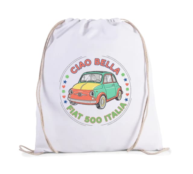 Vak na záda Barevná Retro Láska Fiat 500 Italia Ciao Bella Dobrodružství Ulicemi
