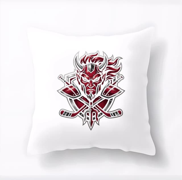 Polštář Rudý Ďábel Hokejový Maskot Ocelový Štít A Temná Síla