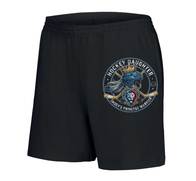 Dámské šortky Hokejová Dcera Tatínkova Princezna Bojovnice S Helmou Holí A Lvím Štítem