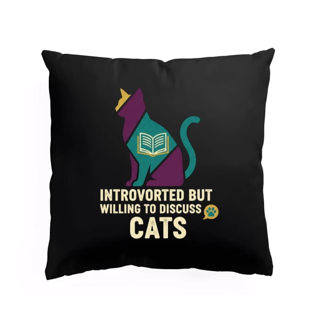 Polštář Introvertní Milovník Koček A Knih Ochotný O Kočkách Mluvit