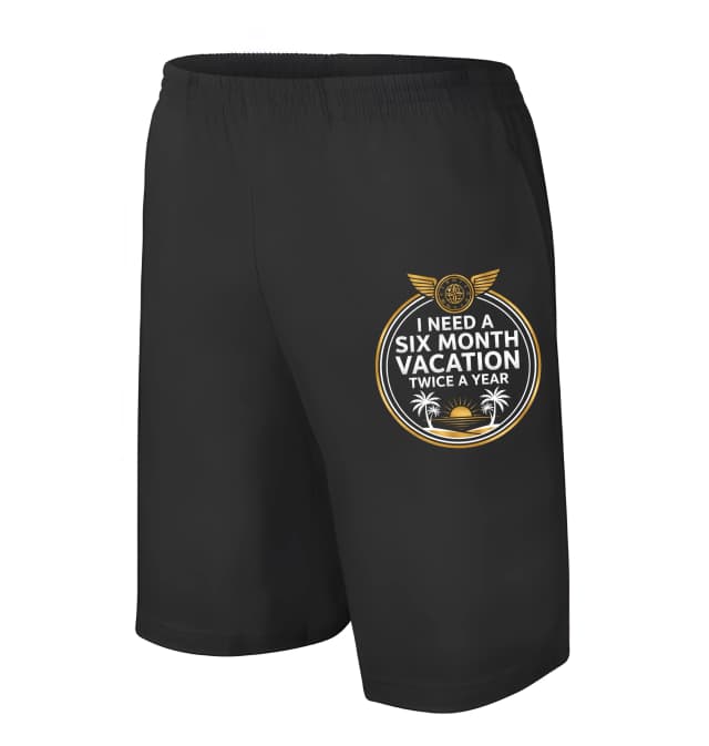 Pánské šortky Zlatý Retro Motiv Půlroční Dovolená Dvakrát Do Roka S Palmami A Hodinami