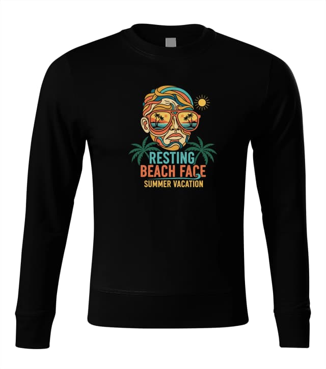 Mikina Resting Beach Face Stylová Letní Plážová Nálada Se Slunečními Brýlemi A Palmami