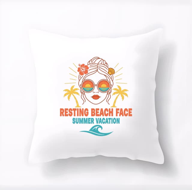 Polštář Resting Beach Face Letní Dovolená Slunce Palmy A Mořské Vlny