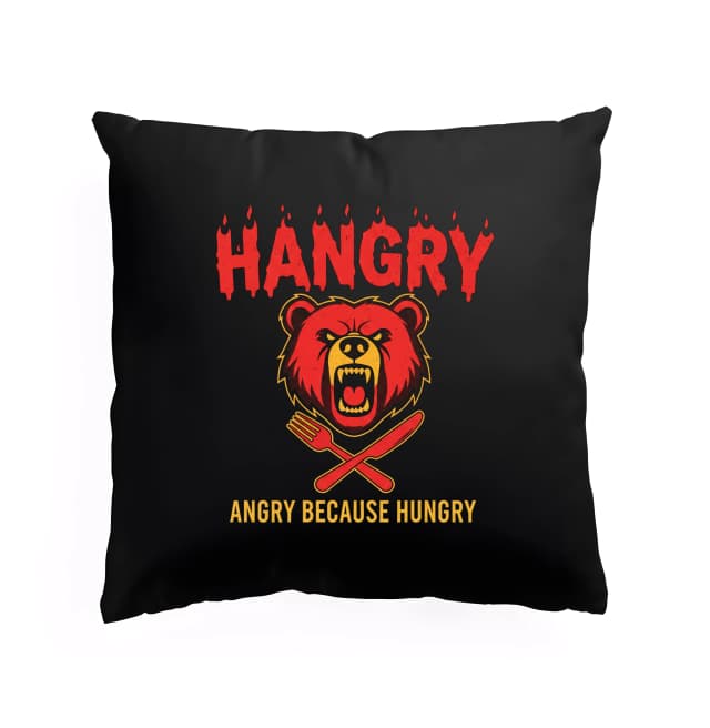Polštář Hangry Rozzuřený Medvěd S Příborem Naštvaný Protože Má Hlad